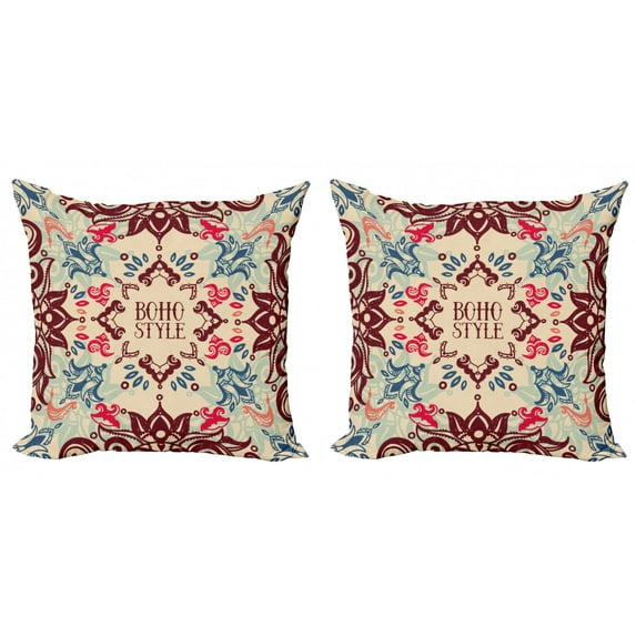 Ambesonne Flower Throw Pillow Cover 2 Pack, Ornate Floral Ethnic, 18", Maroon Beige Violet Blue