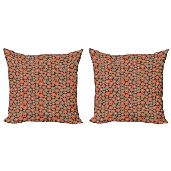 Ambesonne Flower Throw Pillow Cover 2 Pack, Ornate Spring Blooms, 24", Multicolor