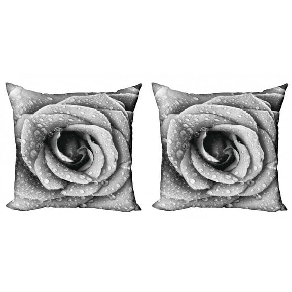 Ambesonne Flower Throw Pillow Cover 2 Pack, Retro Romance Rose Petal, 18", Black and White
