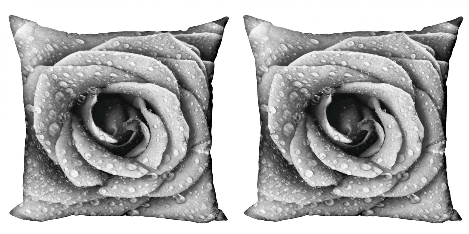 Retro Romance Black and White Rose 24" Square Throw Pillow Set