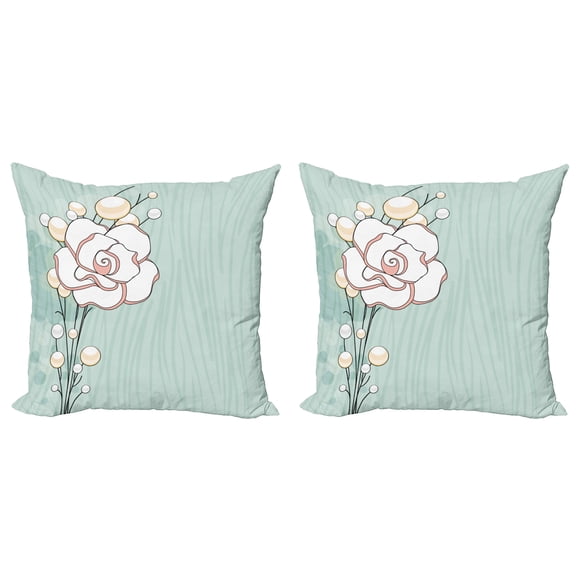 Ambesonne Flower Throw Pillow Cover 2 Pack, Romantic Rose Pearls, 20", Pale Blue White Pink