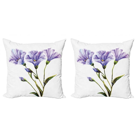 Ambesonne Flower Throw Pillow Cover 2 Pack, Romantic Summer, 24", White Violet Green