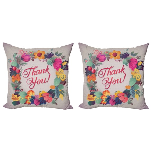 Ambesonne Flower Throw Pillow Cover 2 Pack, Thank You Words Ceramic, 16", Multicolor