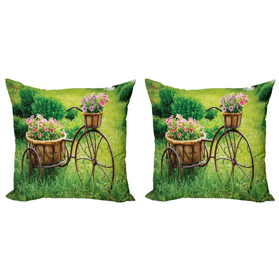 Ambesonne Flower Throw Pillow Cover 2 Pack, Vintage Ivy Frame, 24", Multicolor
