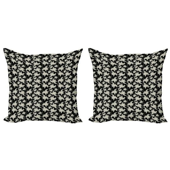 Ambesonne Flower Throw Pillow Cover 2 Pack, Vintage Style Blossom Design, 20", Black and Ivory
