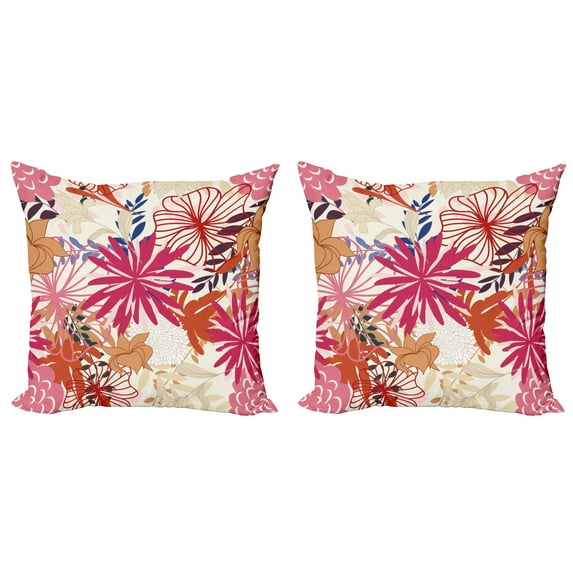Ambesonne Flower Throw Pillow Cover 2 Pack, Vivid Floral Arrangement, 24", Multicolor