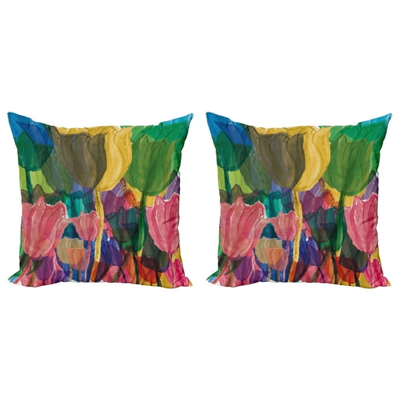 Ambesonne Flower Throw Pillow Cover 2 Pack, Watercolor Garden Art, 16", Multicolor