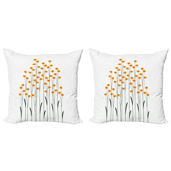 Ambesonne Flower Throw Pillow Cover 2 Pack, Yellow Daisies Leaves, 24", Yellow and Black