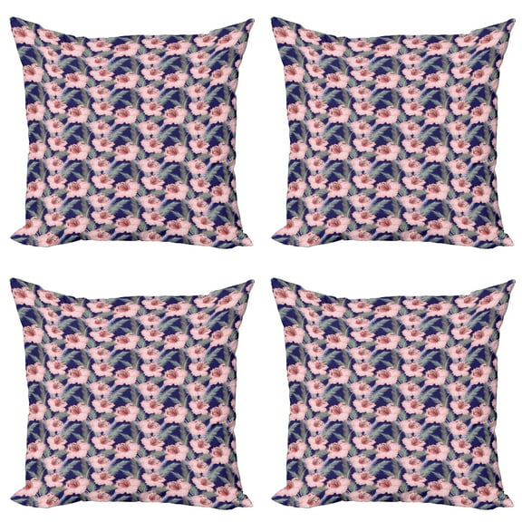 Ambesonne Flower Throw Pillow Cover 4 Pack, Blooming Flowers Composition, 18", Multicolor