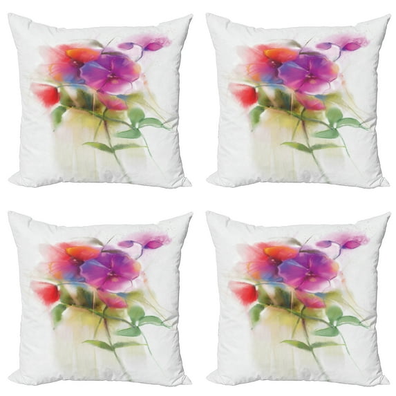Ambesonne Flower Throw Pillow Cover 4 Pack, Blooming Orchid Pastel, 16", Multicolor