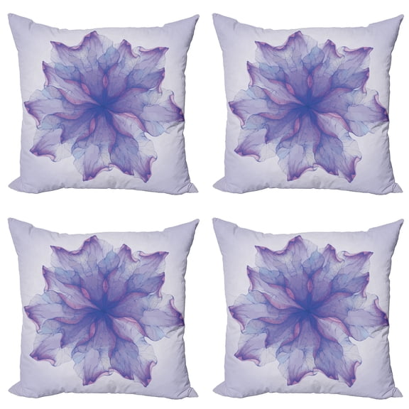 Ambesonne Flower Throw Pillow Cover 4 Pack, Blossoming Petals Layout, 20", Purple Dark Purple
