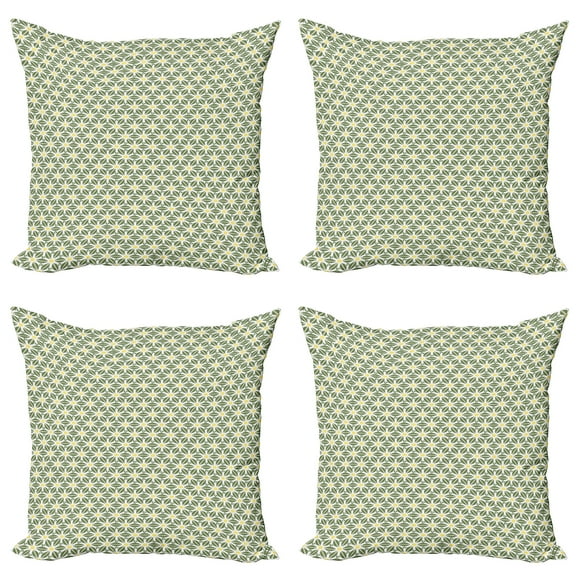 Ambesonne Flower Throw Pillow Cover 4 Pack, Blossoming Petals Pattern, 20", Olive Green Yellow White