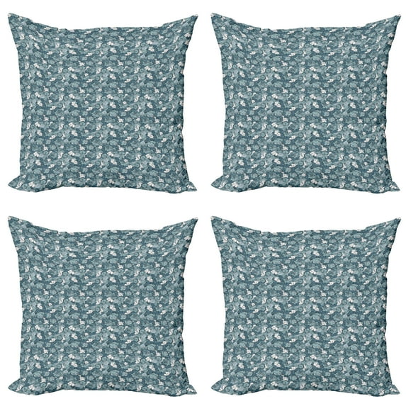 Ambesonne Flower Throw Pillow Cover 4 Pack, Botanical Nostalgic, 24", Slate Blue and White