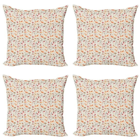 Ambesonne Flower Throw Pillow Cover 4 Pack, Botanical Summertime Nature, 20", Dark Coral Coconut