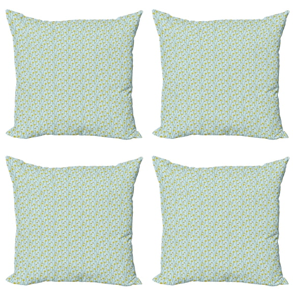 Ambesonne Flower Throw Pillow Cover 4 Pack, Cartoonish Daffodils, 16", Pale Blue Mustard