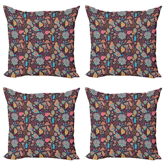 Ambesonne Flower Throw Pillow Cover 4 Pack, Doodle Scattered Dots, 16", Multicolor