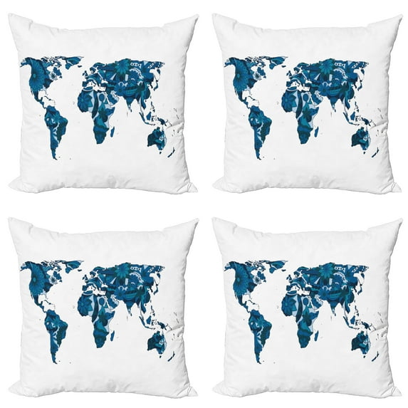 Ambesonne Flower Throw Pillow Cover 4 Pack, Flower Blue Tones, 18", Dark Violet Blue