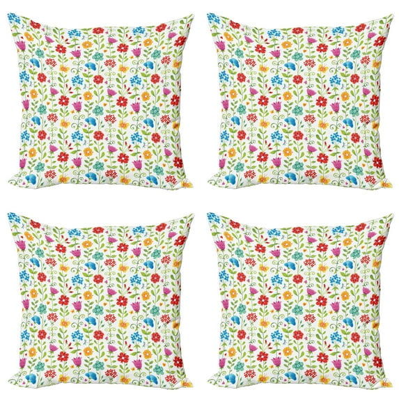 Ambesonne Flower Throw Pillow Cover 4 Pack, Garden Art Nature Revival, 24", Multicolor