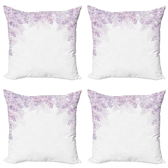 Ambesonne Flower Throw Pillow Cover 4 Pack, Lilac Blossoms Spring, 20", Pale Mauve Lavender