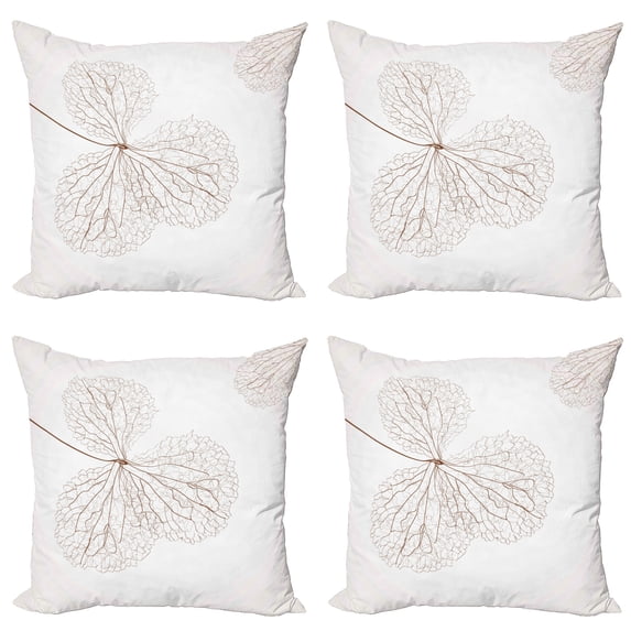 Ambesonne Flower Throw Pillow Cover 4 Pack, Natural Botanic Plants, 24", White and Brown