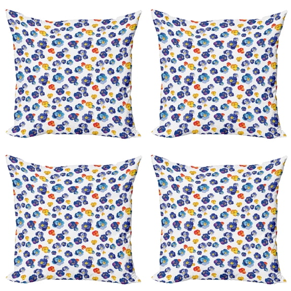 Ambesonne Flower Throw Pillow Cover 4 Pack, Nature Botanic Violet, 16", Dark Blue Orange