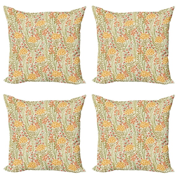 Ambesonne Flower Throw Pillow Cover 4 Pack, Old Vintage Ivy Lilacs, 18", Multicolor
