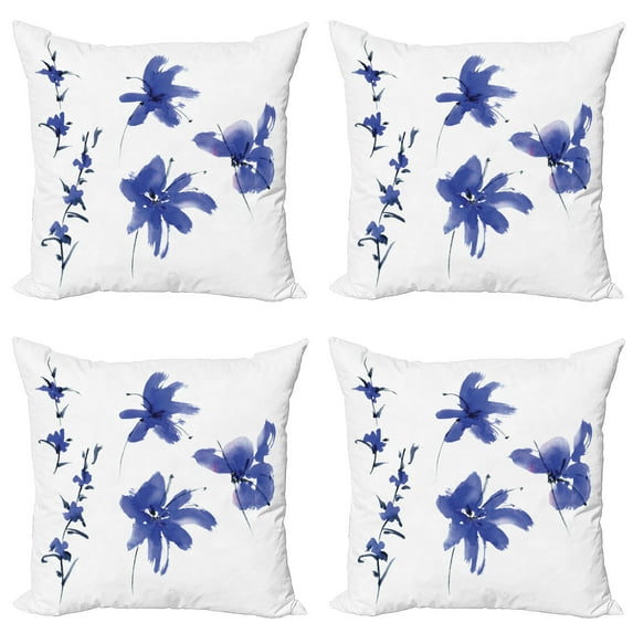 Ambesonne Flower Throw Pillow Cover 4 Pack, Oriental Art, 20", Dark Violet
