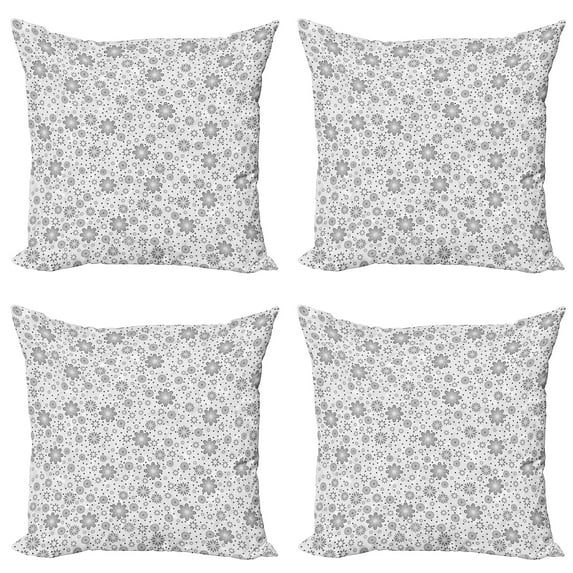 Ambesonne Flower Throw Pillow Cover 4 Pack, Rotary Round Rings Dots, 24", White