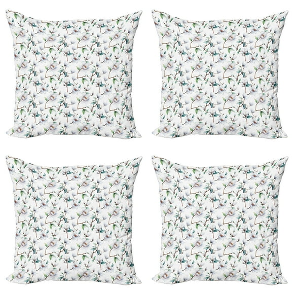 Ambesonne Flower Throw Pillow Cover 4 Pack, Royal Mallows in Spring, 24", White and Green