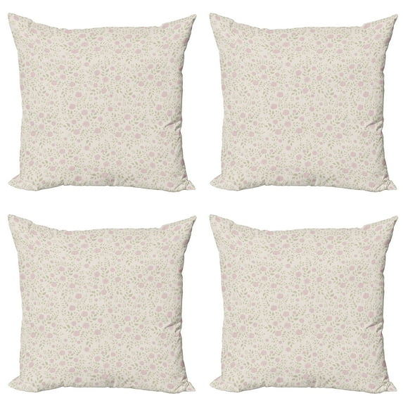Ambesonne Flower Throw Pillow Cover 4 Pack, Soft Toned Romantic Bouquet, 20", Sage Green Eggshell