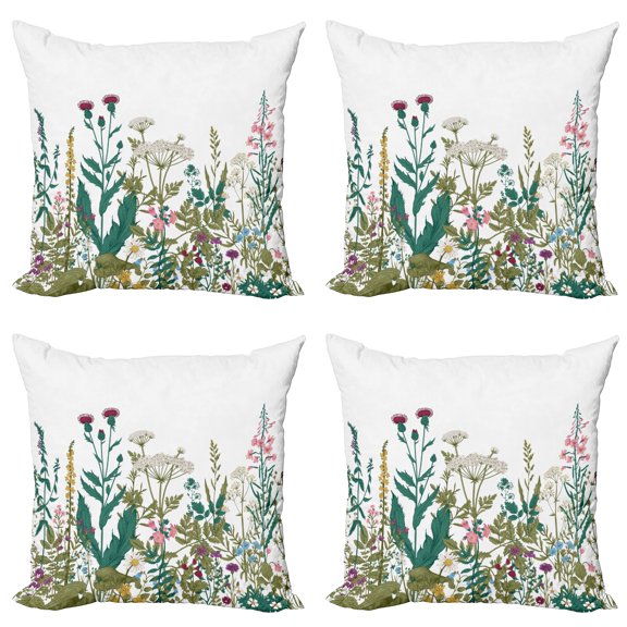 Ambesonne Flower Throw Pillow Cover 4 Pack, Spring Garden Hydrangeas, 24", Multicolor