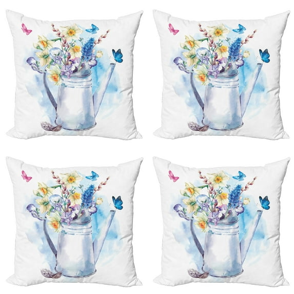 Ambesonne Flower Throw Pillow Cover 4 Pack, Summer Bouquet Vintage, 18", Multicolor