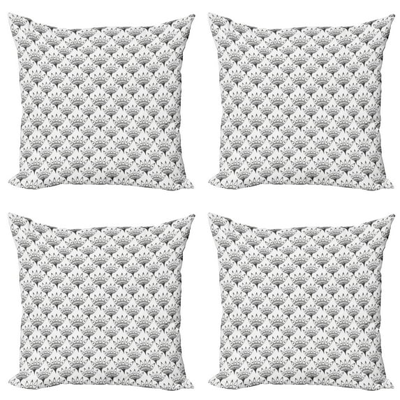Ambesonne Flower Throw Pillow Cover 4 Pack, Tiribal Greyscale Pattern, 18", White and Black