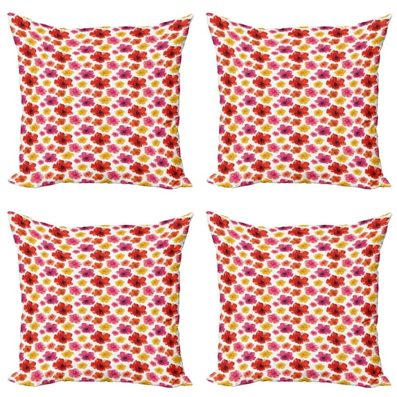 Ambesonne Flower Throw Pillow Cover 4 Pack, Tropical Jungle in Bloom, 18", Multicolor