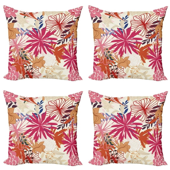 Ambesonne Flower Throw Pillow Cover 4 Pack, Vivid Floral Arrangement, 16", Multicolor
