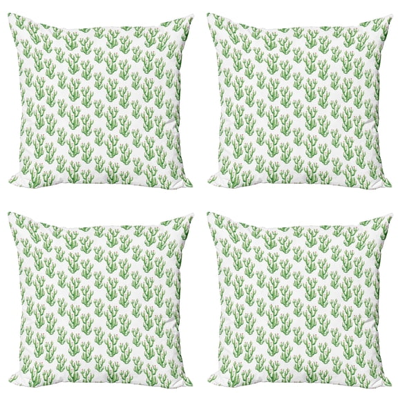 Ambesonne Flower Throw Pillow Cover 4 Pack, Watercolor Cactus Plant, 24", Fern Green Pink