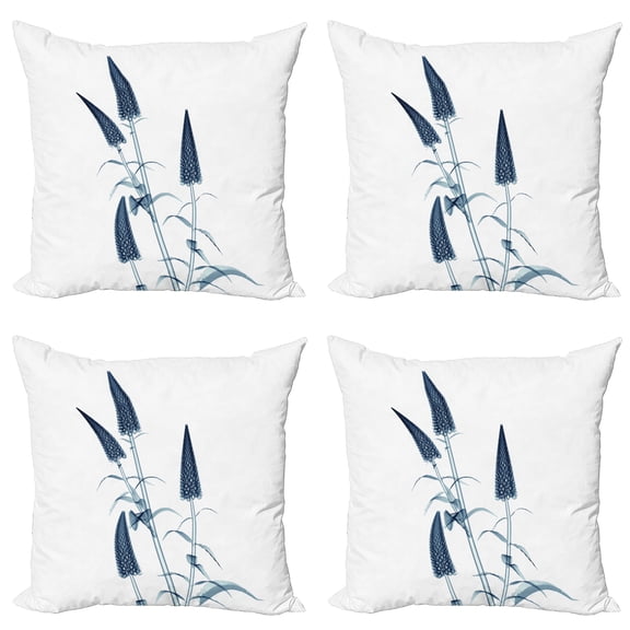 Ambesonne Flower Throw Pillow Cover 4 Pack, X-Ray View of a Blossom, 18", Teal White
