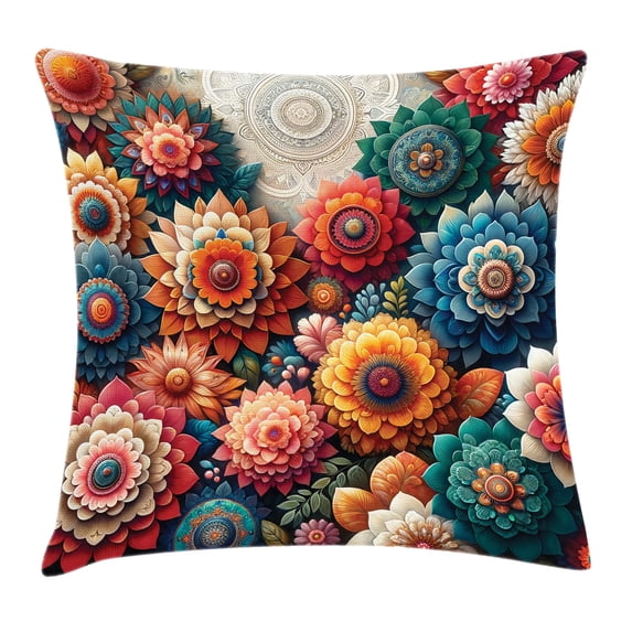 Ambesonne Flower Throw Pillow Cushion Cover, Contemporary Delicate Floral, 20" X 20", Vermilion Teal Sea Blue