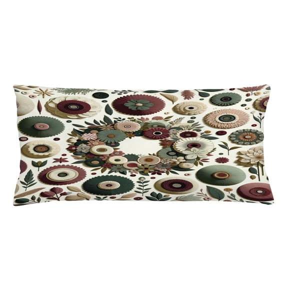 Ambesonne Flower Throw Pillow Cushion Cover, Contemporary Roundy Floral, 36" X 16", Eggshell Dried Rose Green