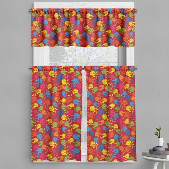 Ambesonne Flower Valance & Curtain, Colorful Blooming Daisy, 55"x36", Multicolor