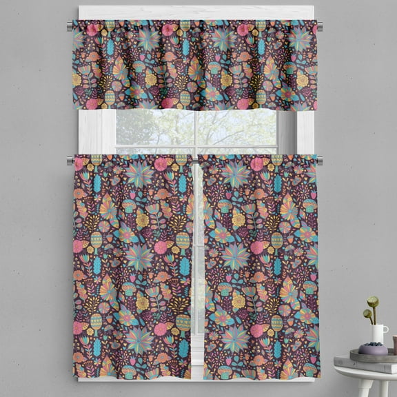 Ambesonne Flower Valance & Curtain, Doodle Scattered Dots, 55"x24", Multicolor