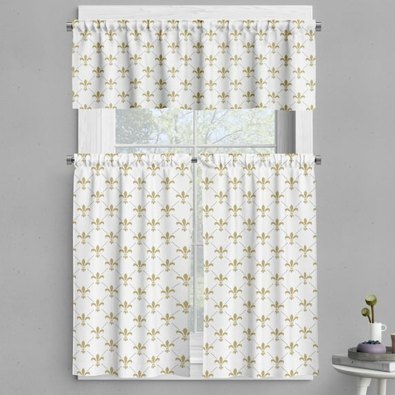 Ambesonne Flower Valance & Curtain, Vintage Style Lilies, 55"x24", Yellow and White