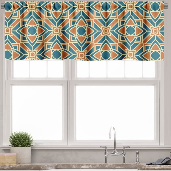 Ambesonne Flower Valance Pack of 2, Conceptual Plants, 42"X12", Petrol Blue Orange