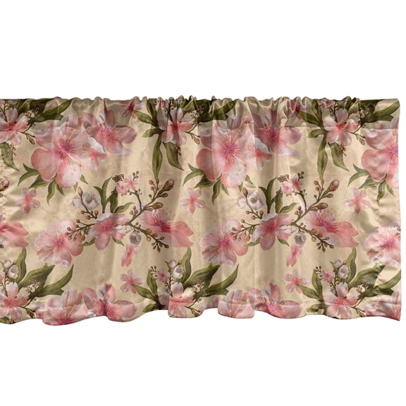 Ambesonne Flower Valance Pack of 2, Delicate Exotic Apple Dreamy, 54"X18", Peach Coral and Fawn