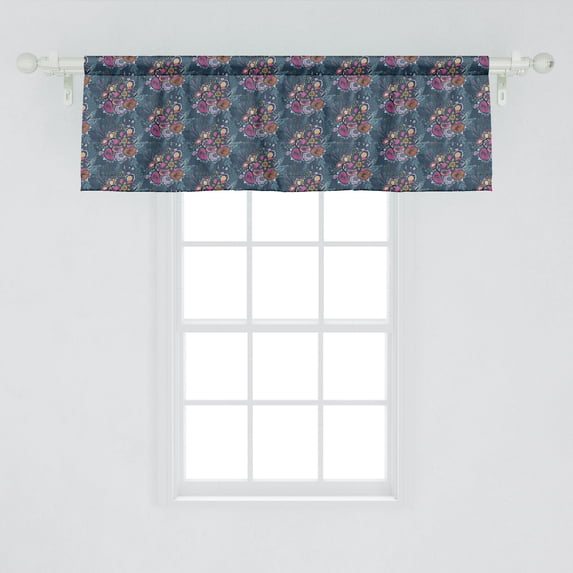 Ambesonne Flower Window Valance, Abstract Chaotic Pattern with Floral Fantasy Vertical Bouquet Art Image, Curtain Valance for Kitchen Bedroom Decor with Rod Pocket, 54" X 18", Slate Blue Multicolor