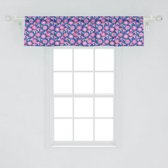 Ambesonne Flower Window Valance, Abstract Colorful Bindweed Flowers Convolvulus Stems, Curtain Valance for Kitchen Bedroom Decor with Rod Pocket, 54" X 12", Violet Blue Pink