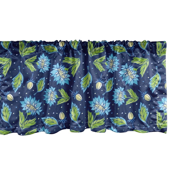 Ambesonne Flower Window Valance, Abstract Dotted Night Art, 54" X 12", Night Blue and Lime Green