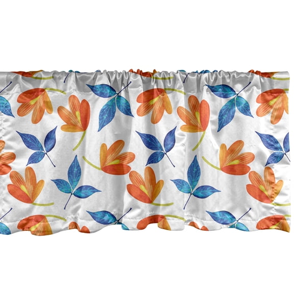 Ambesonne Flower Window Valance, Blooming Petal and Leaf, 54" X 12", Pale Orange Cobalt Blue