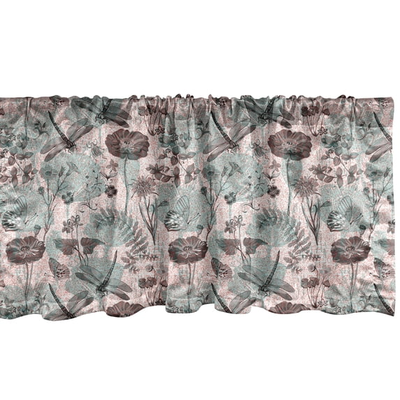 Ambesonne Flower Window Valance, Blossoms and Dragonflies, 54" X 18", Multicolor