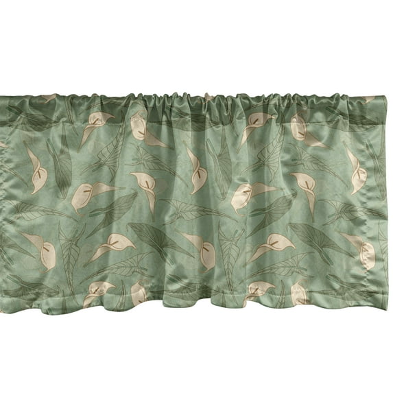 Ambesonne Flower Window Valance, Calla Flowers Green Leaves, 54" X 12", Cream Reseda Green